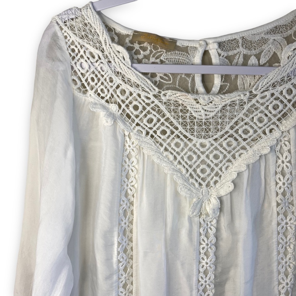 Bella Armore - Cream Silk Blend Boho Blouse - Size Medium - Picture 3 of 8